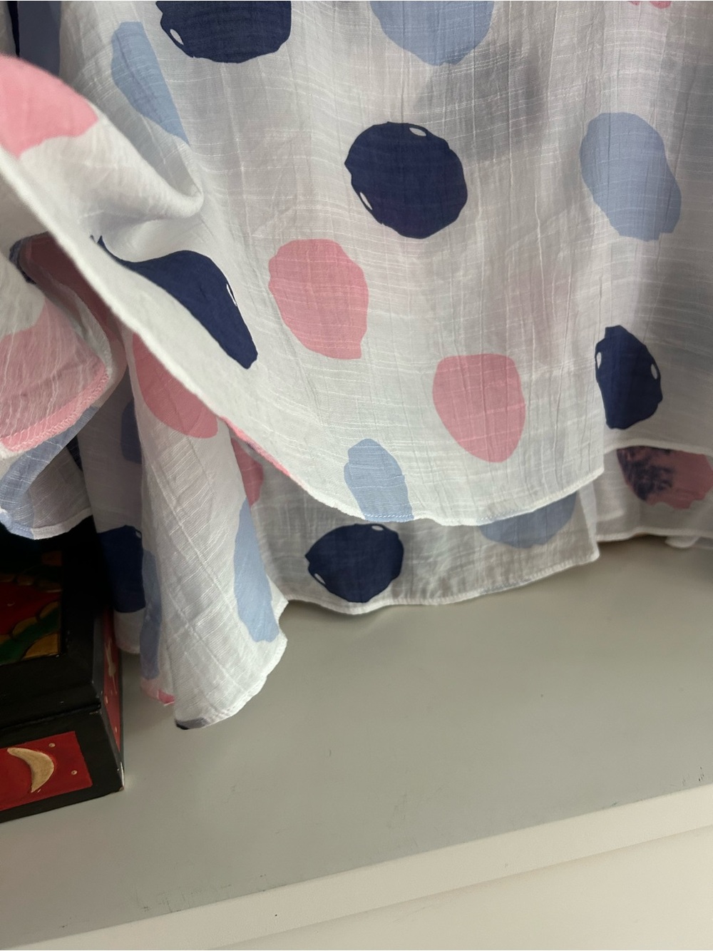 Red Coral Womens Small White Pink Blue Polka Dot Layered Blouse Boho Artsy Top - Picture 16 of 16